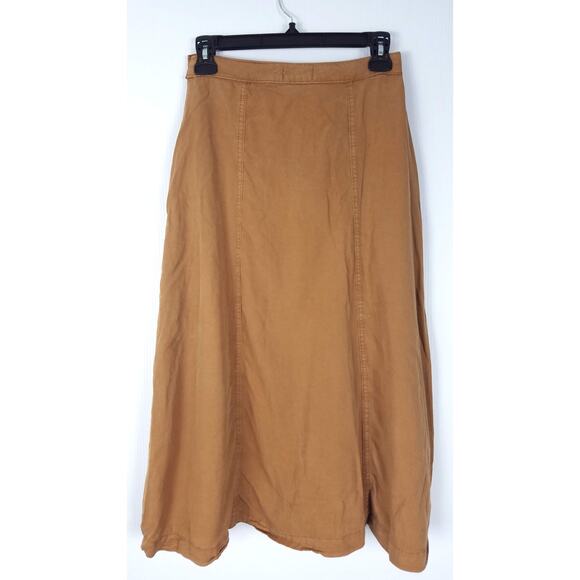 Maeve Anthropologie Button Front A-Line Midi Skirt Tie Waist Windsor Tan Size 0 - Picture 4 of 6